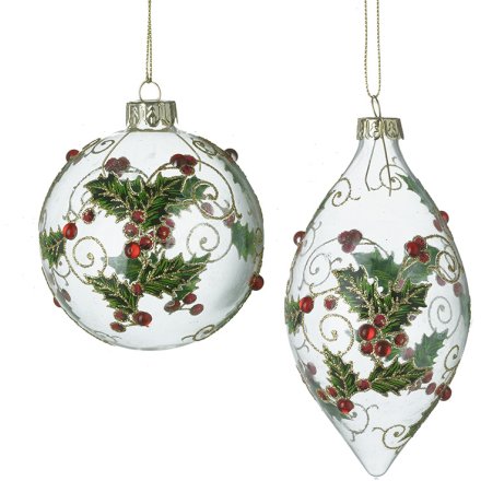 Glass Holly Baubles