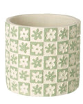 Green and White Ceramic Embossed Flower Pot